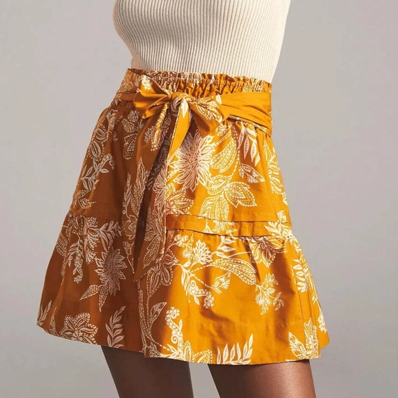 Anthro‎ Maeve Women’s High Waist Boho Chic Tiered Floral Tapestry Mini Skirt S - Picture 1 of 9